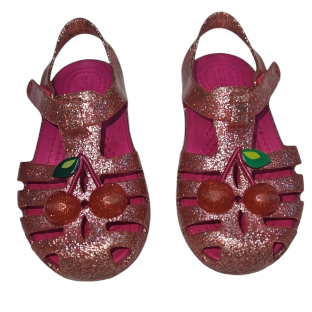 CROCS Pink Glitter Kids Sandals with Cherry Design